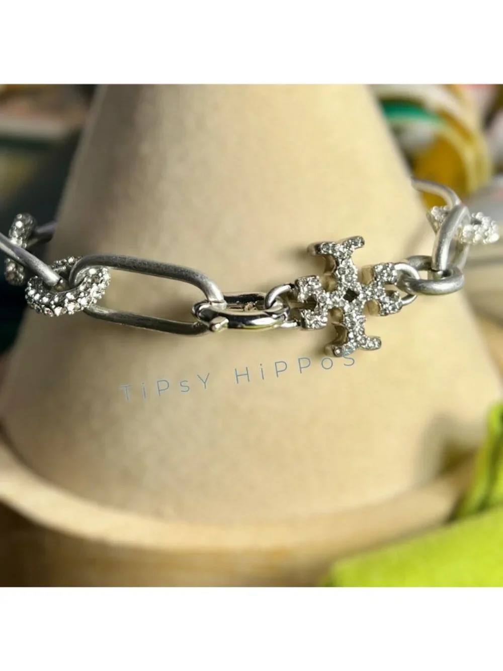 NEW!! Beautiful Tory Burch Silver and Crystal Pave Roxanne Bracelet